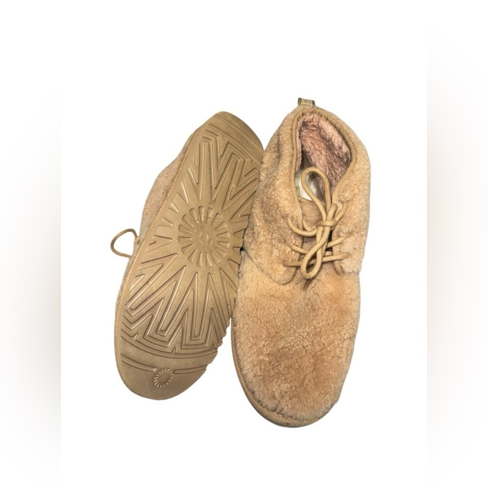 WORN ONCE UGG unisex Neumel Cozy lace up fluffy ankle boots in chestnut SZ 13 - Picture 7 of 8